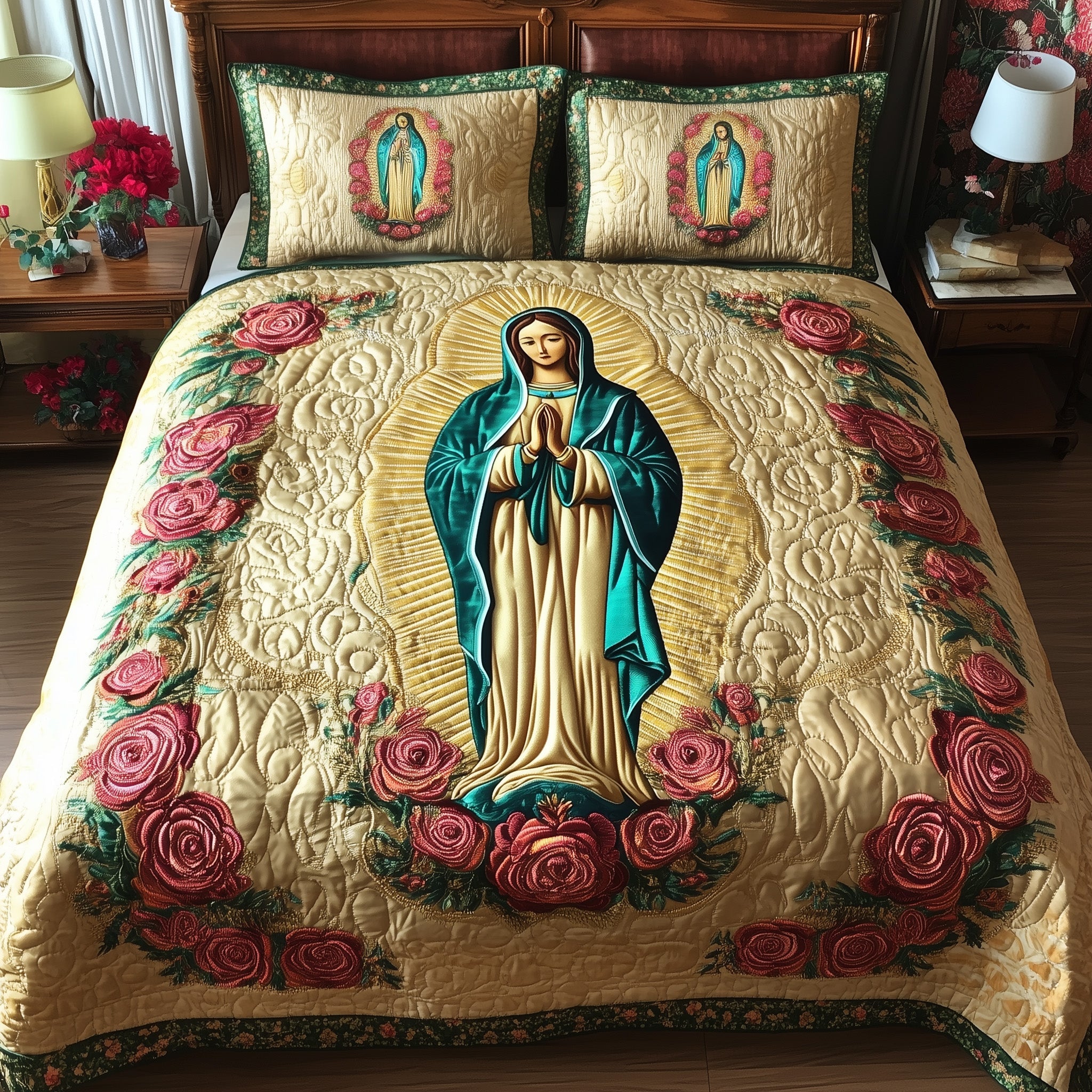 Virgen De Guadalupe Quilted Bedding Set Duvet Cover Bed Sheet Blessed Virgin Mary Gifts Christian