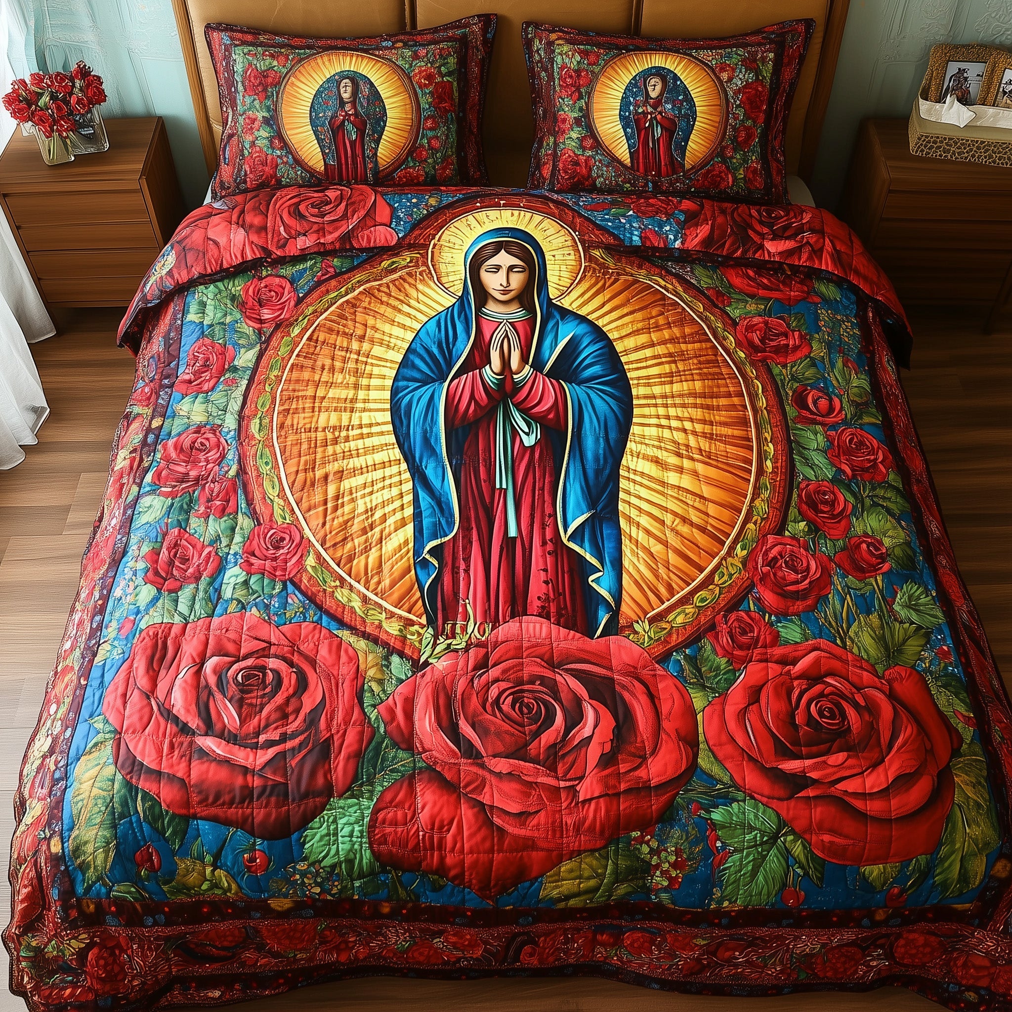 Virgen De Guadalupe Quilted Bedding Set Duvet Cover Bed Sheet Blessed Virgin Mary Gifts Faith