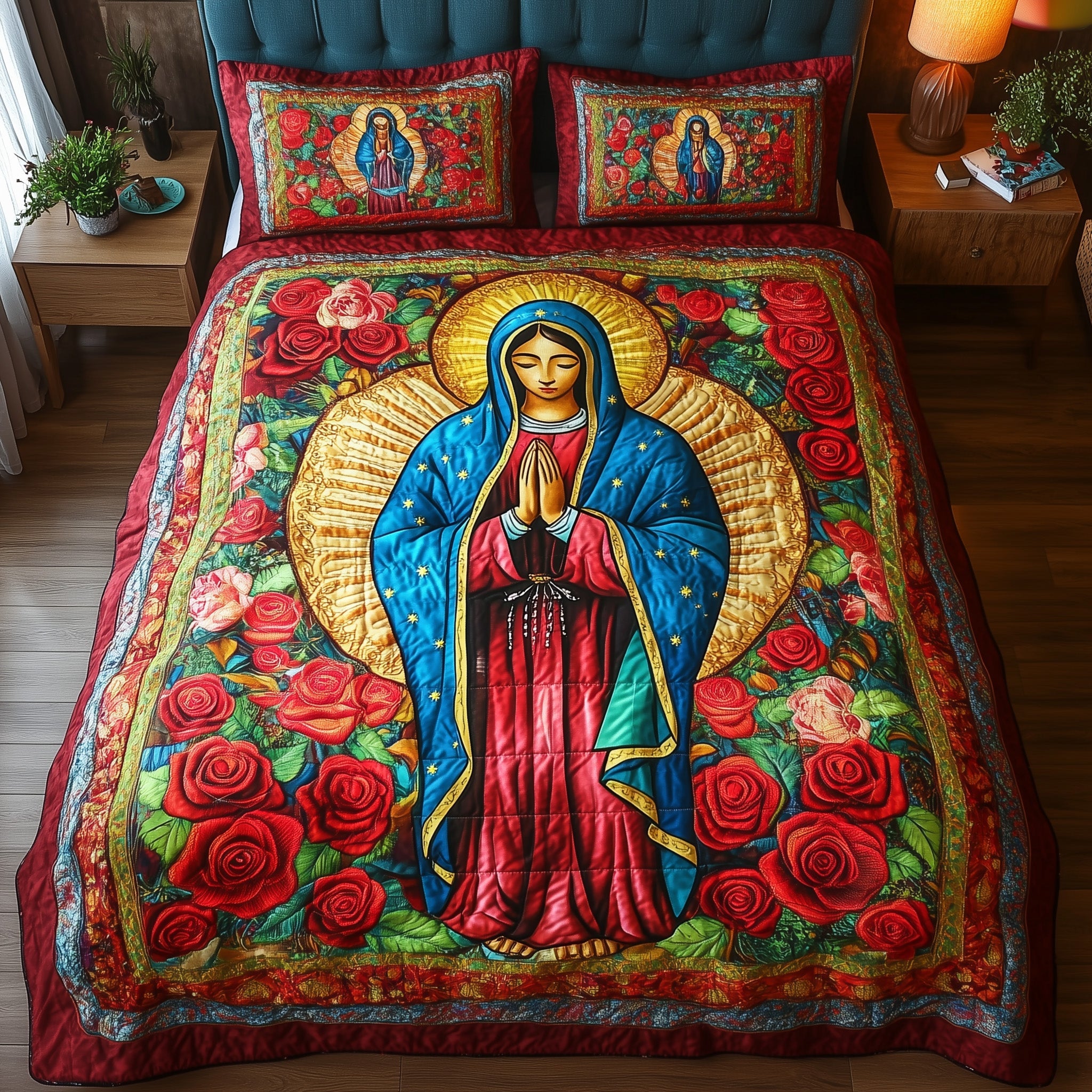 Virgen De Guadalupe Quilted Bedding Set Duvet Cover Bed Sheet Mother Mary Gifts Faith