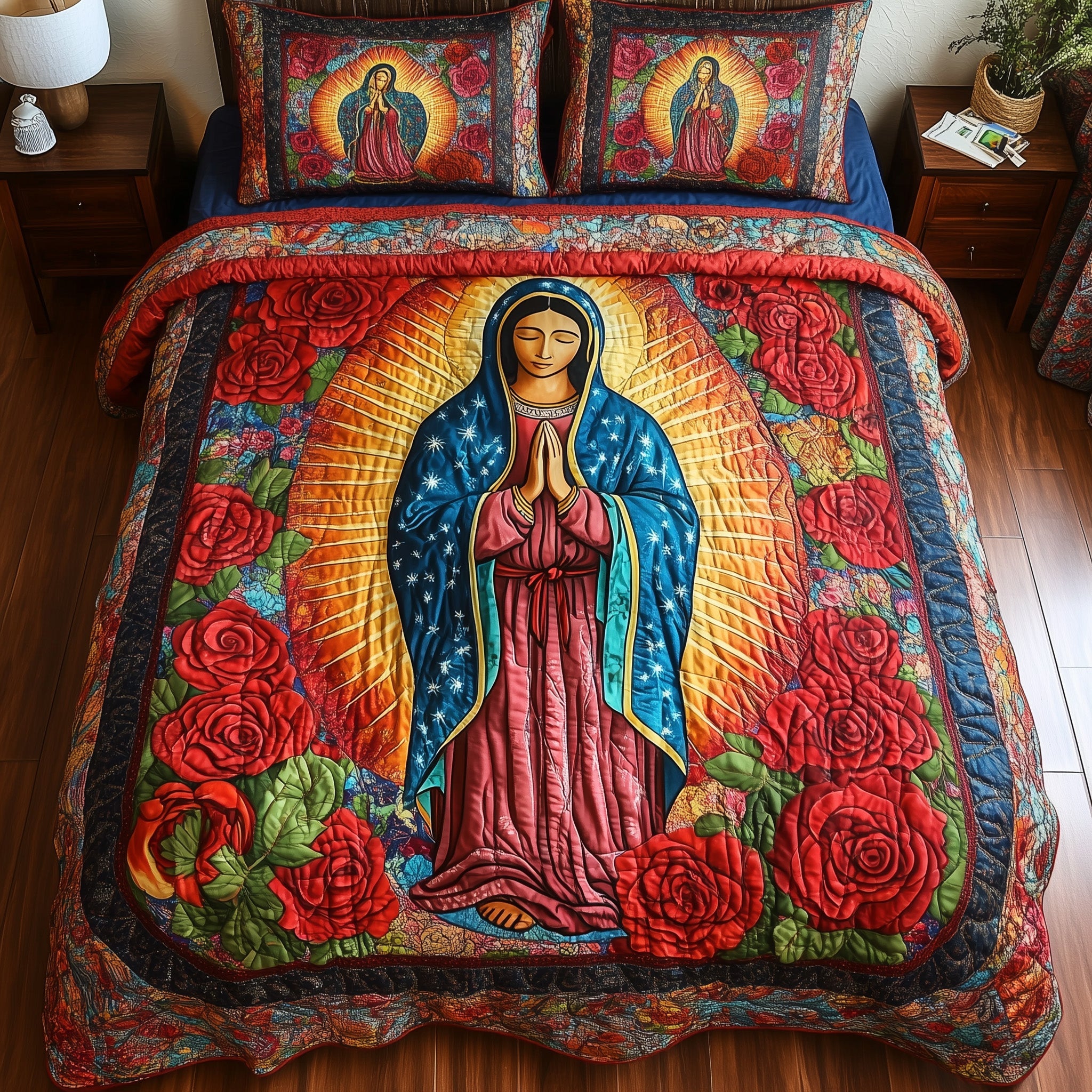 Virgen De Guadalupe Quilted Bedding Set Duvet Cover Bed Sheet Virgin Mary Gifts Faith