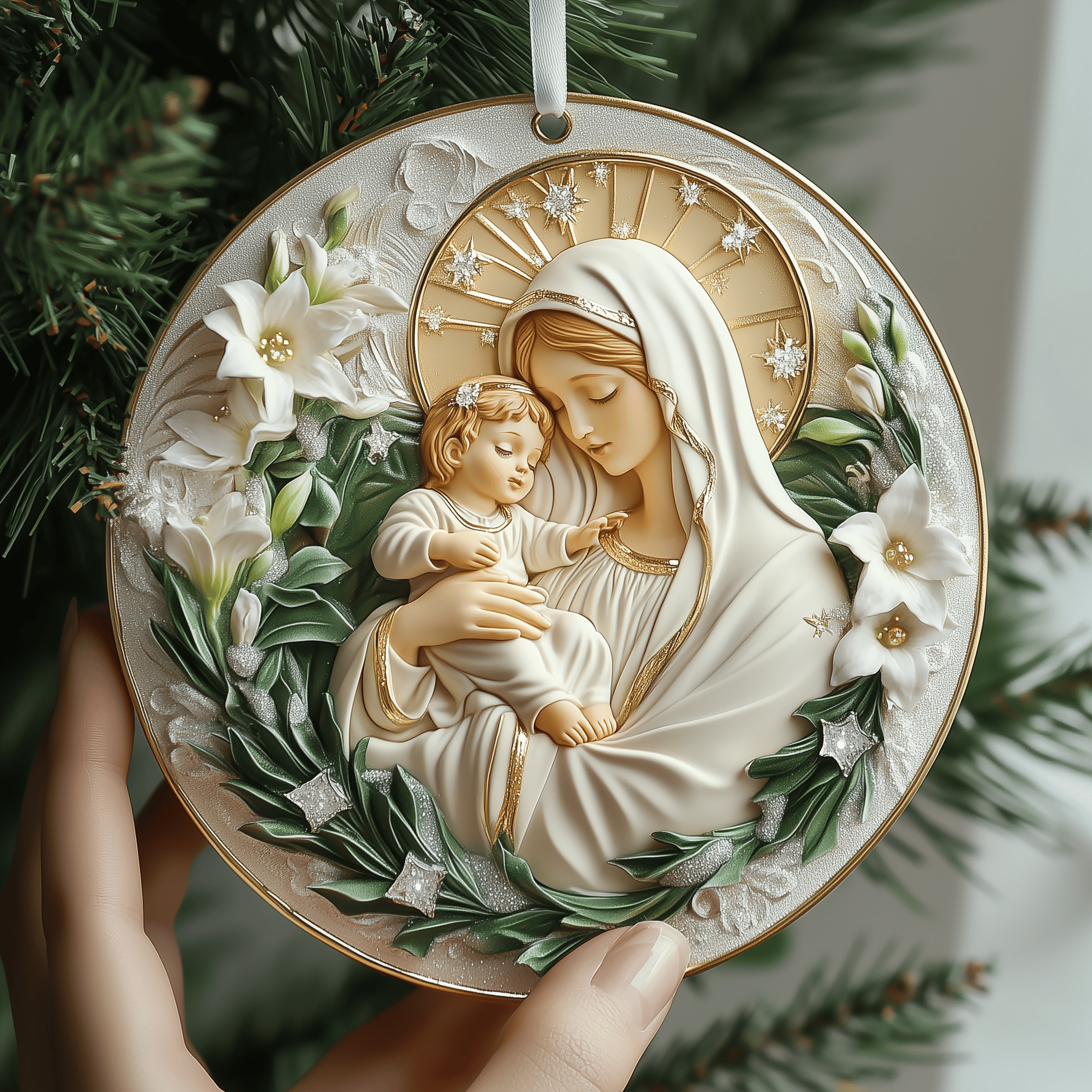 Virgin Mary And Baby Jesus Mica Ornament Add a Personal Touch to Family Celebrations with Ornaments