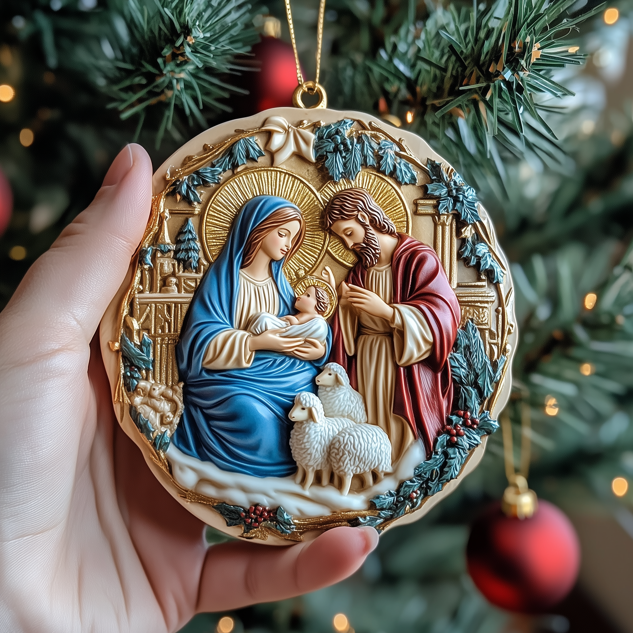 Virgin Mary And Baby Jesus Mica Ornament Divine Christmas Ornament Faith Inspired Holiday Home Decor