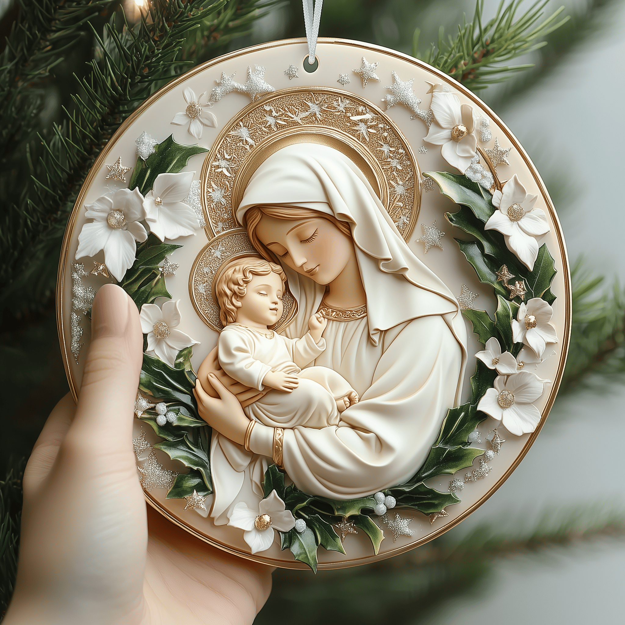 Virgin Mary And Baby Jesus Mica Ornament Feel the Bond of Family with Ornaments That Unite