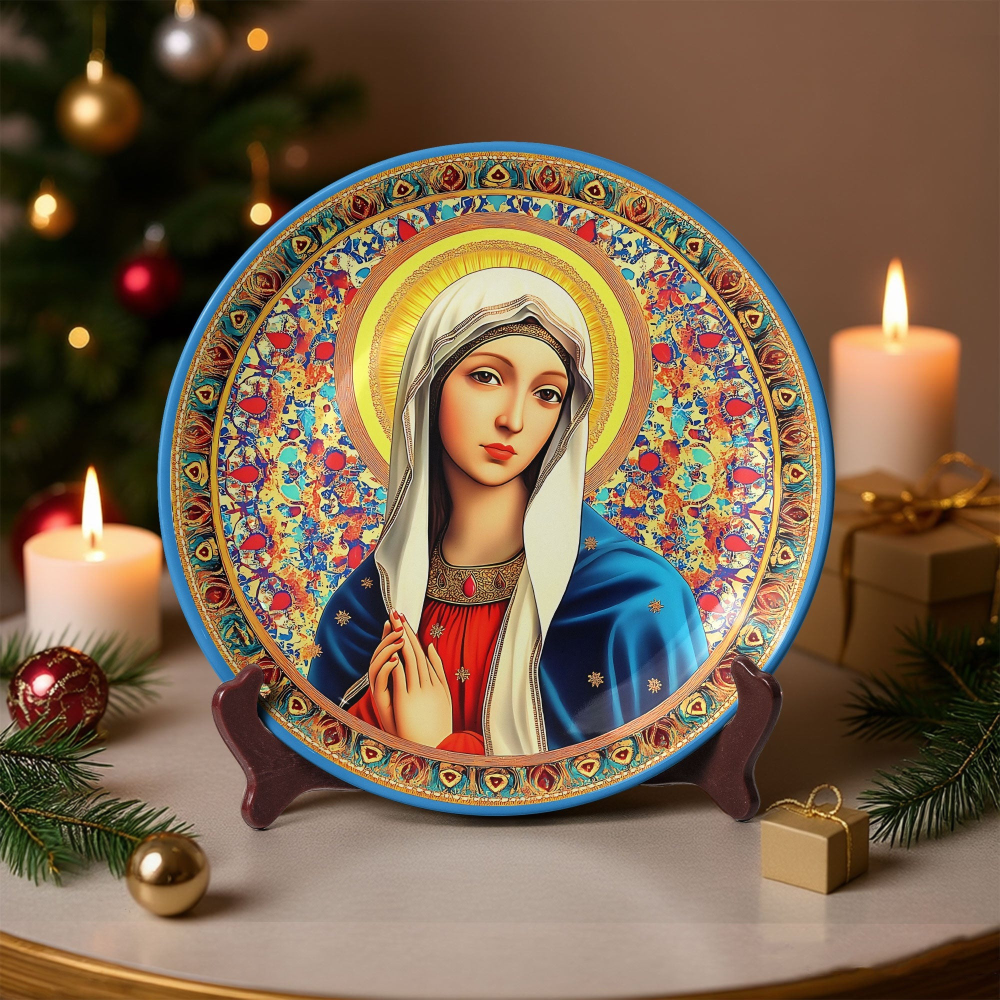 Virgin Mary Ceramic Plate Christian Living Room Decor Gift Ideas For Christmas