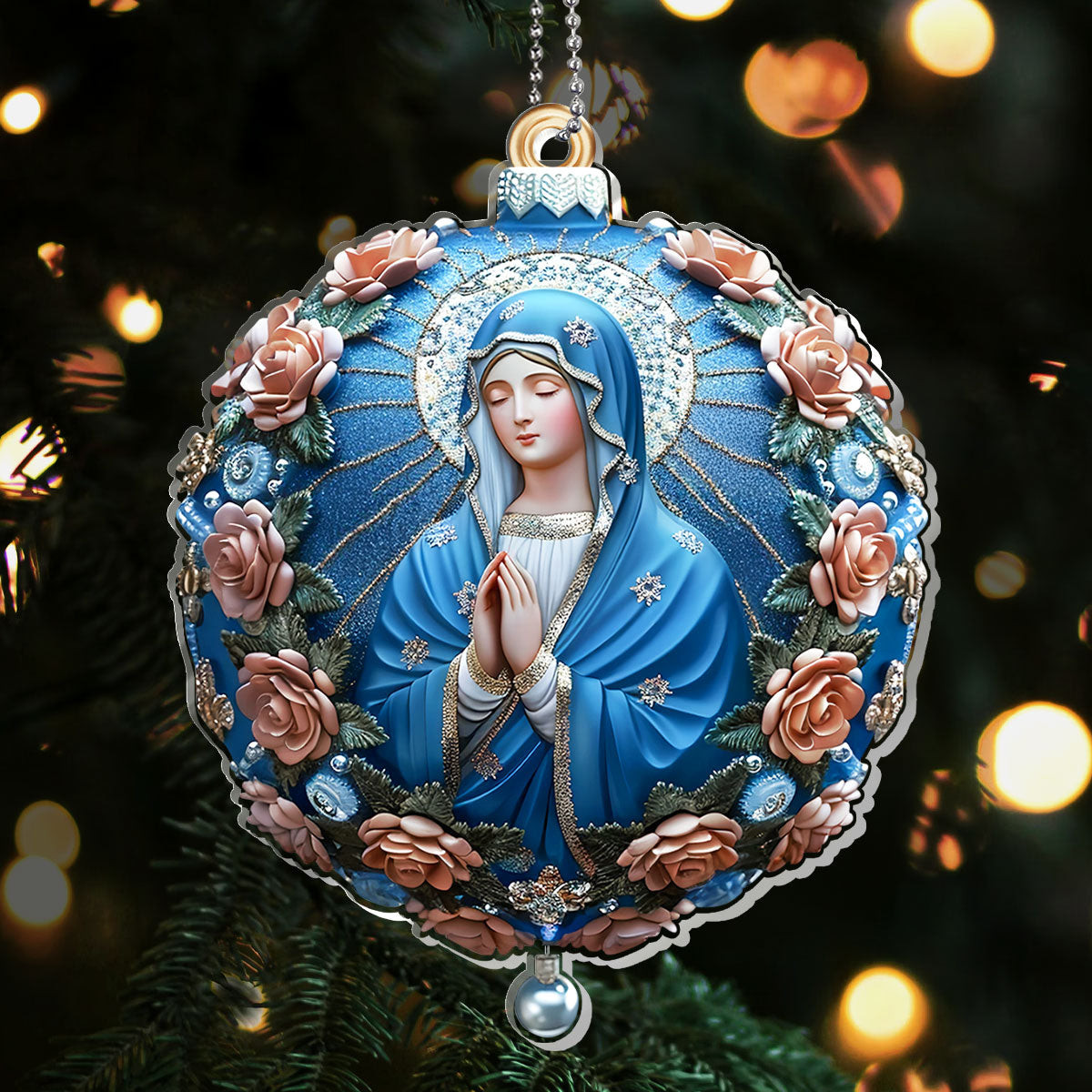 Virgin Mary Floral Christmas Ornament Best Holiday Decor Christian Gifts For Mom