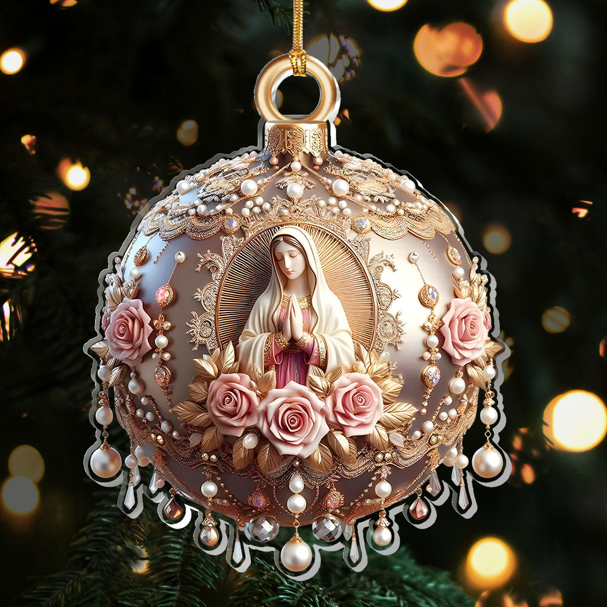 Virgin Mary Floral Christmas Ornament Christian Holiday Decor Xmas Gifts For Mom