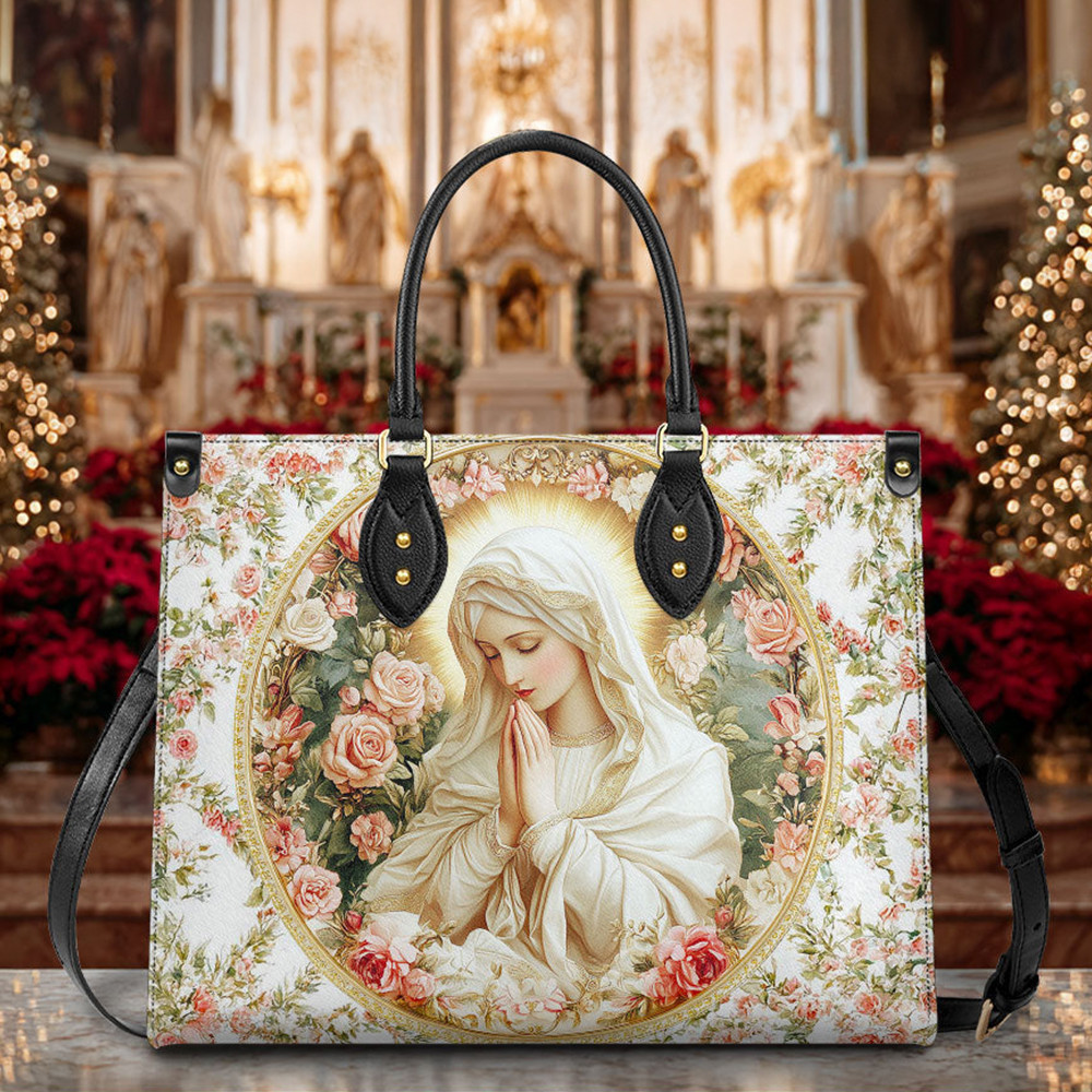 Virgin Mary Grace Leather Bag Pink Rose Christian Handbag Great Christmas Gifts For Mom