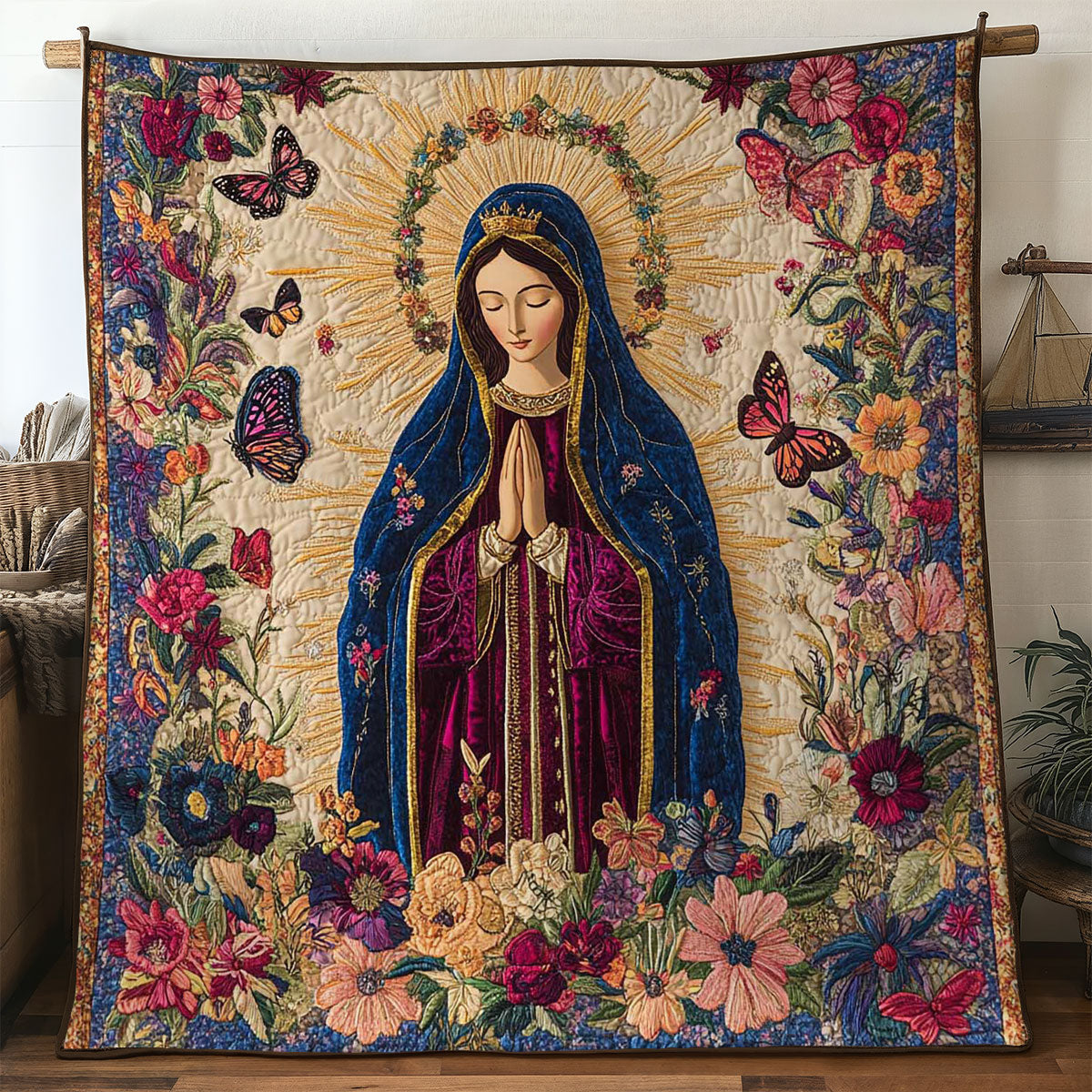 Virgin Mary In Bloom Quilted Blanket Throws And Blankets Future Daughter In Law Gifts