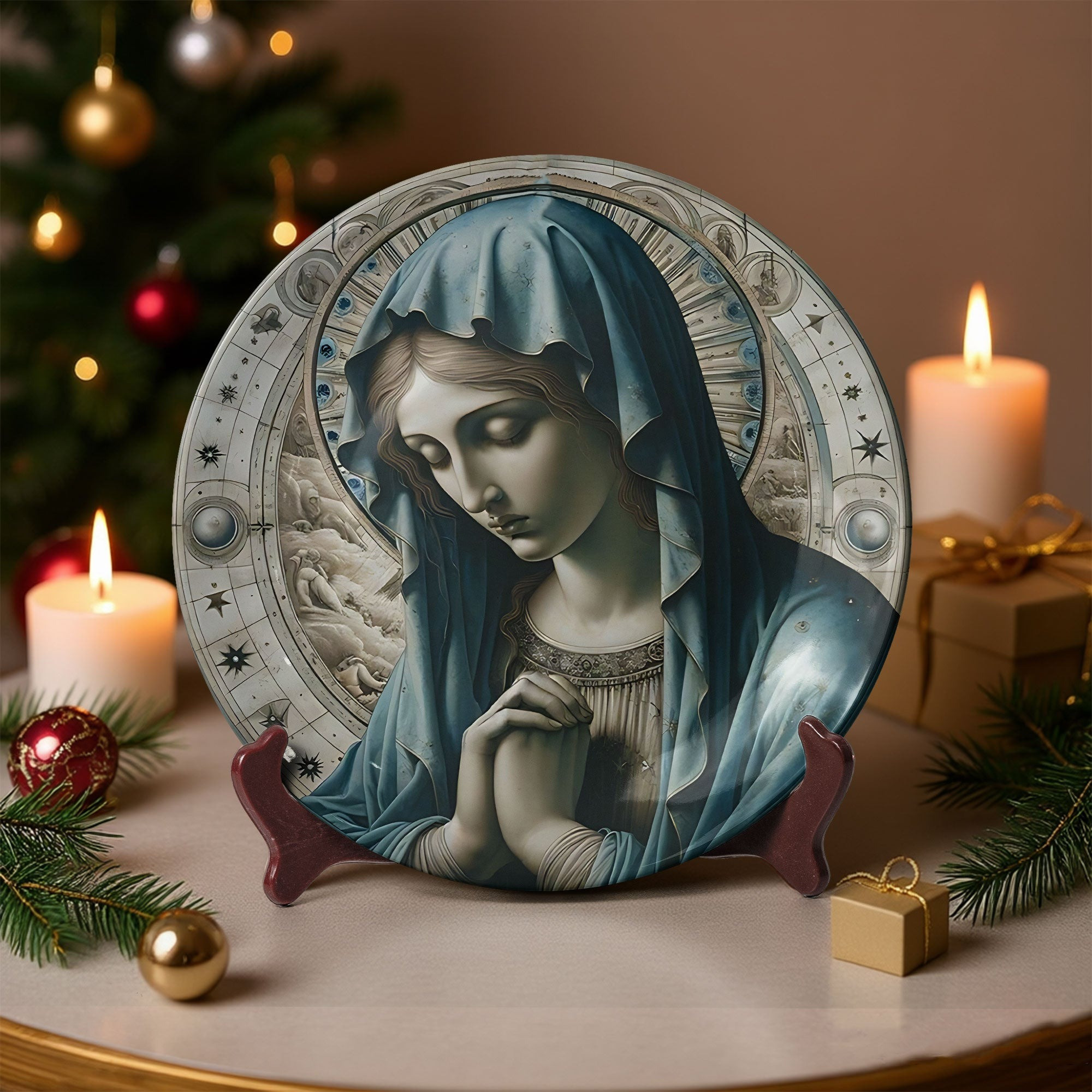 Virgin Mary Prayer Ceramic Plate Sacred Home Decoration Christmas Gifts For Christian