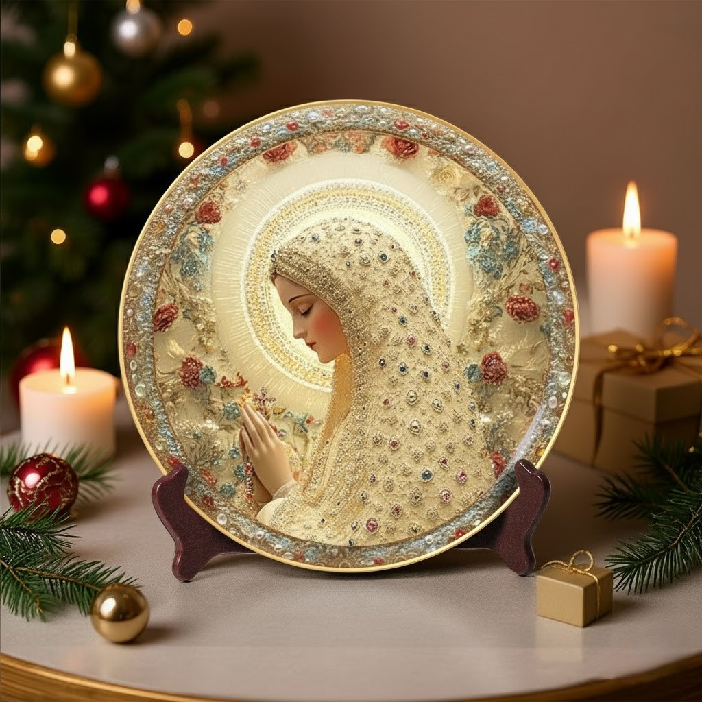 Virgin Mary's Divine Grace Blessing Christmas Ceramic Plate Ideas For Grandma Xmas Gift