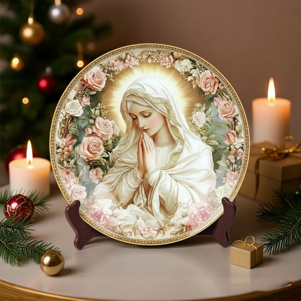 Virgin Mary's Grace Christmas Ceramic Plate Great Grandmother Gifts For Xmas