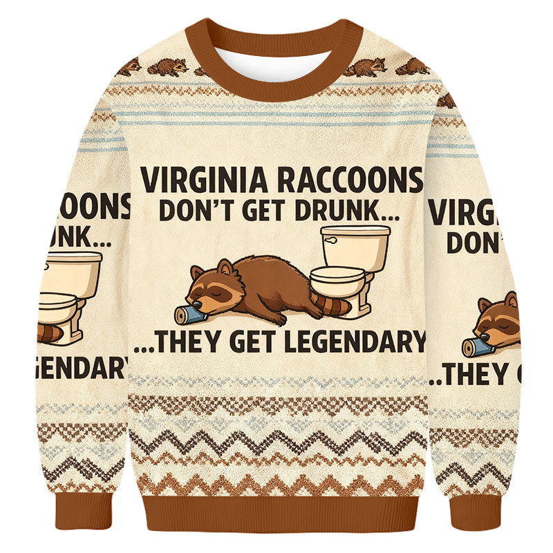 Virginia Raccoons Don T Get Drunk They Get Legendary Ugly Sweater Xmas Gifts For Boyfriend