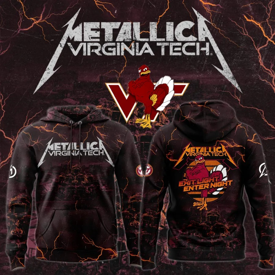 Virginia Tech Football x Metallica Hoodie Hokies M72 Tour Fan Apparel Gift For College Football Fans