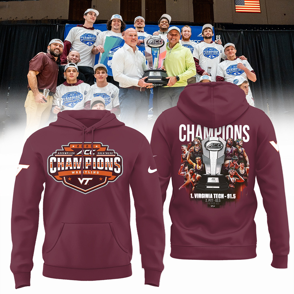 Virginia Tech Hokies 2025 ACC Wrestling Champions Hoodie Fan Merch Gift Ideas