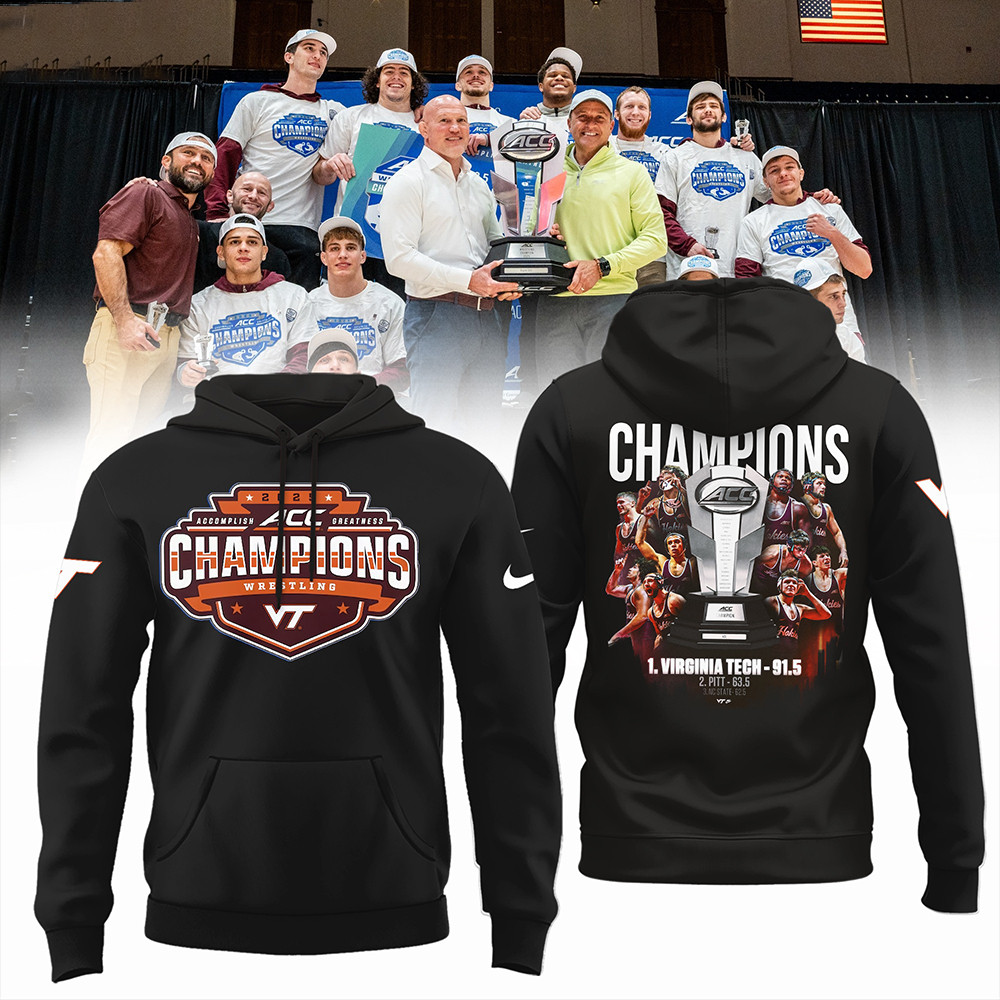Virginia Tech Hokies 2025 ACC Wrestling Champions Hoodie VT Merch Best Gifts For Fans