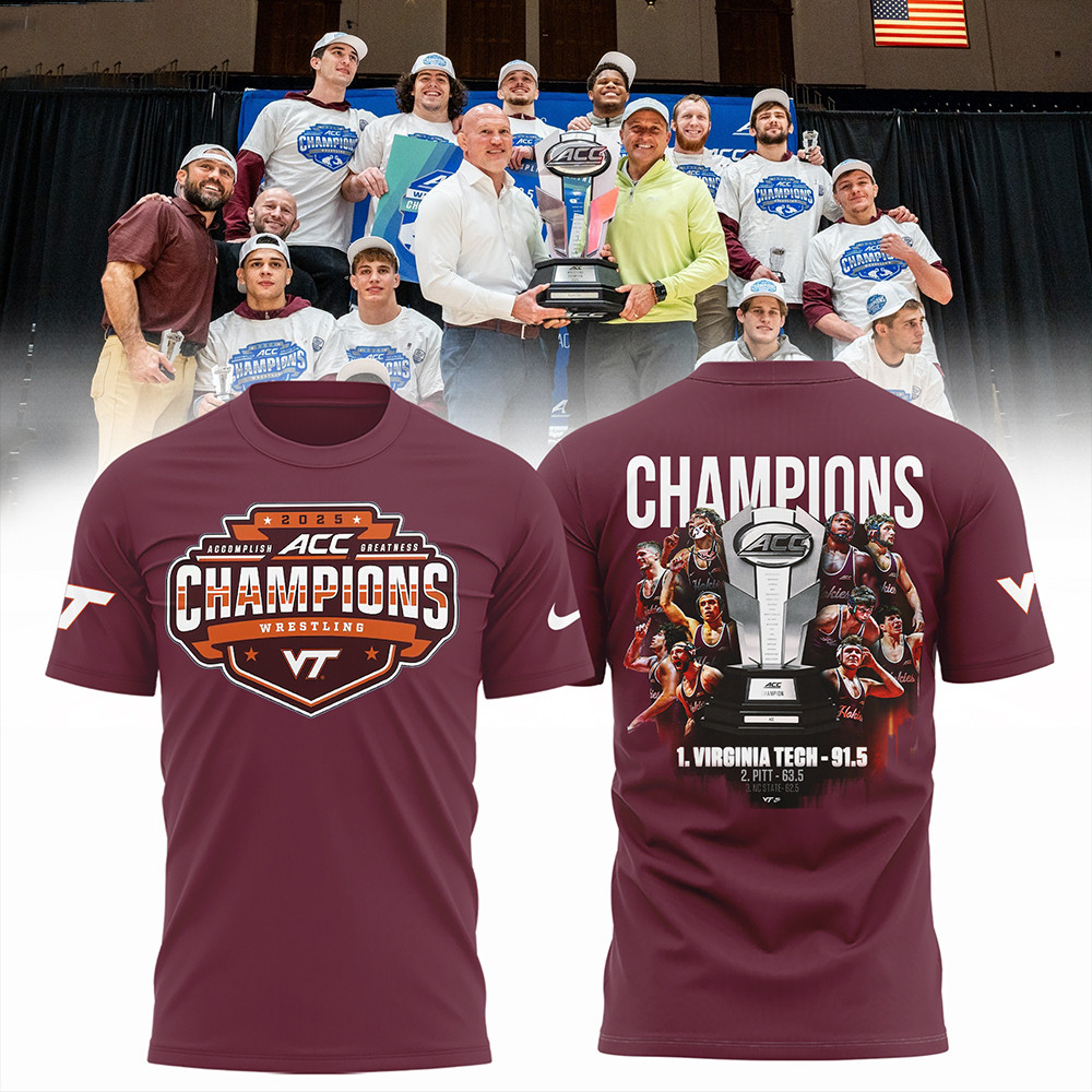 Virginia Tech Hokies 2025 ACC Wrestling Champions T-Shirt VT Hokies Fan Merch Apparel