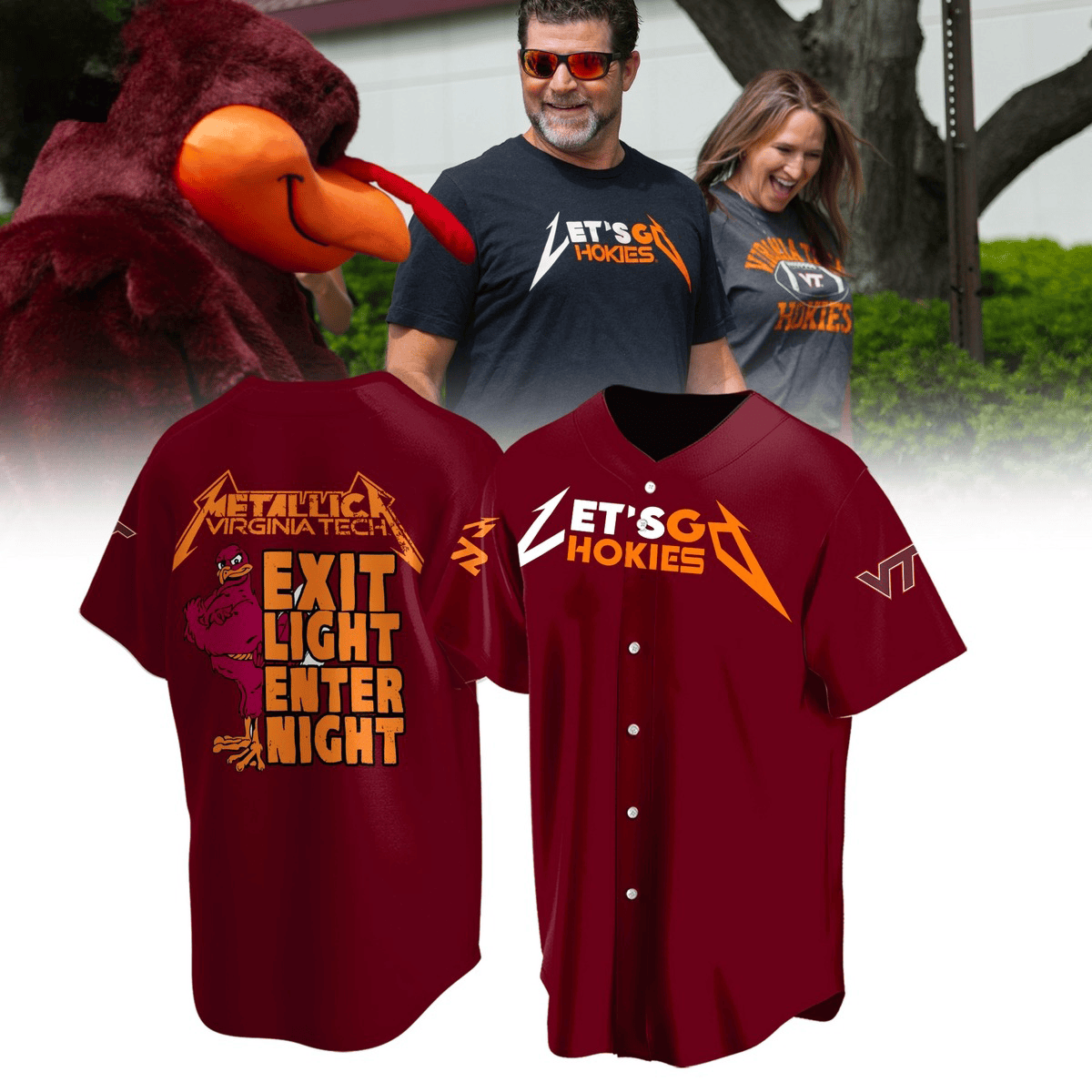 Virginia Tech Hokies Metallica Exit Light Enter Night Let Go Hokies Baseball Jersey Unique Gifts For Music Lovers