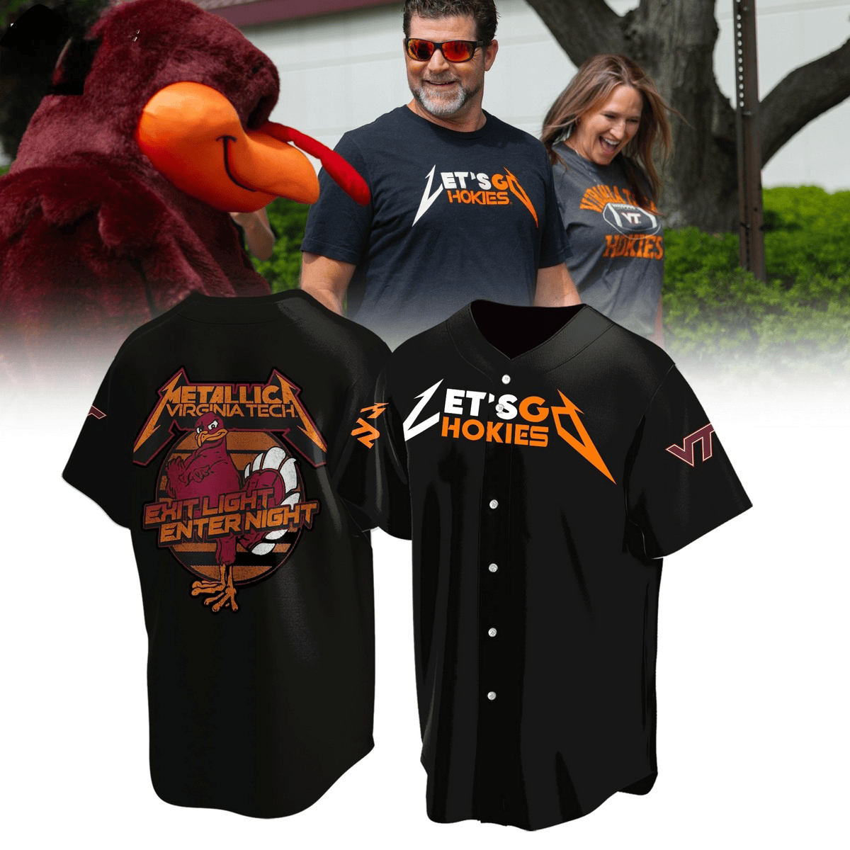 Virginia Tech Hokies Metallica Let Go Hokies Exit Light Enter Night Baseball Jersey Gifts For Music Fans