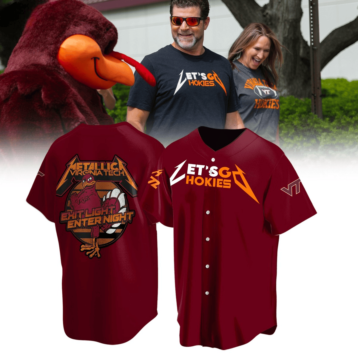 Virginia Tech Hokies Metallica Let Go Hokies Exit Light Enter Night Baseball Jersey Gifts For Music Fans