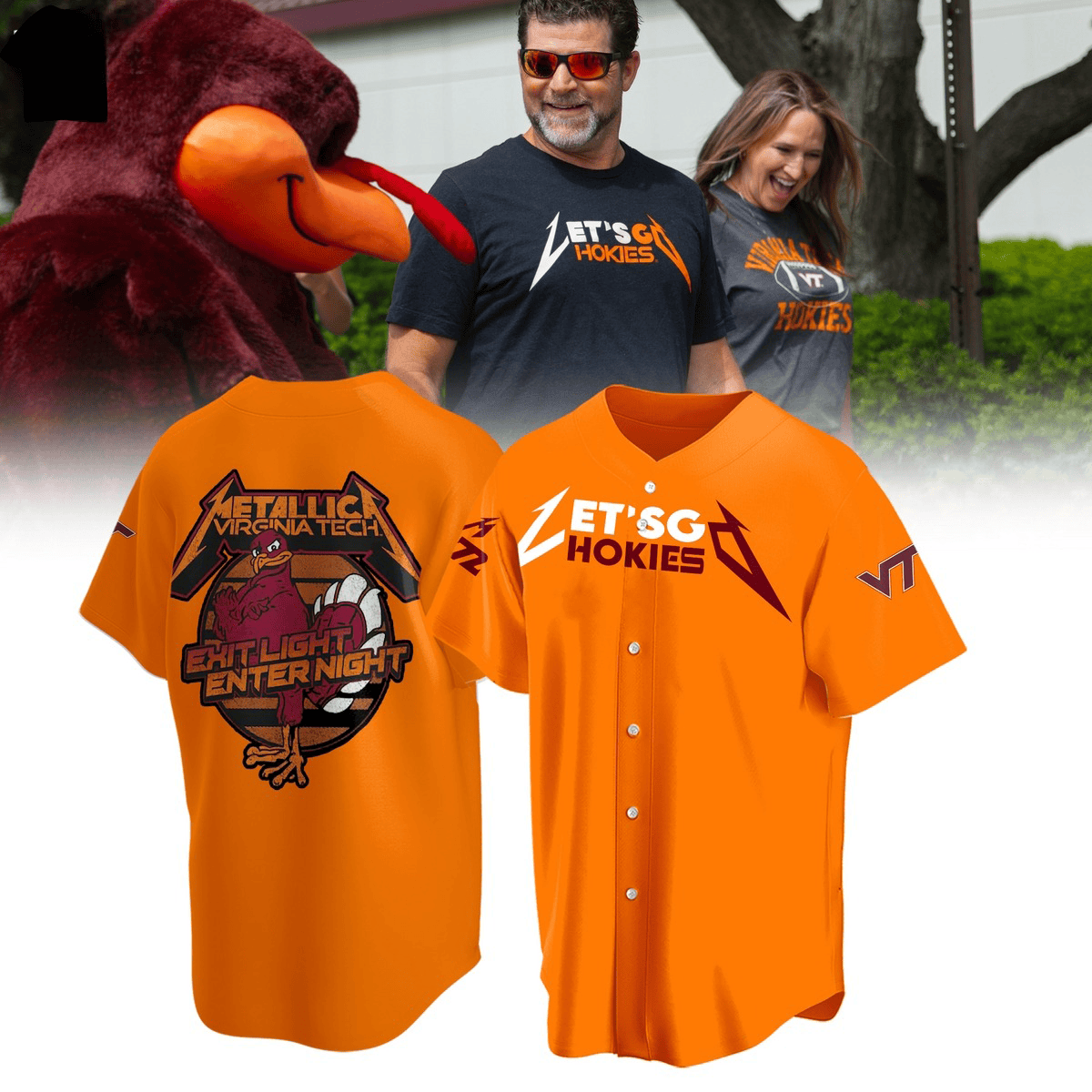 Virginia Tech Hokies Metallica Let Go Hokies Exit Light Enter Night Baseball Jersey Music Enthusiast Gift