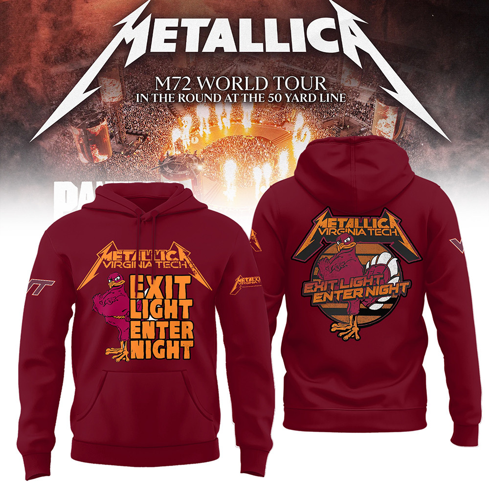 Virginia Tech Metallica M72 2025 Merch Hoodie Exit Light Enter Night Rock Fan Gift Ideas