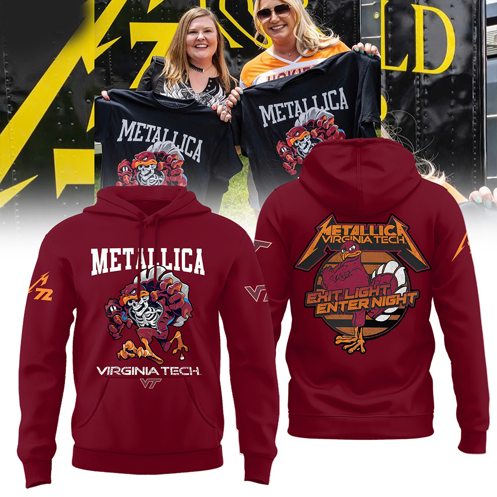 Virginia Tech Metallica M72 2025 Merch Hoodie VT Hokies Exit Light Enter Night Fan Gear