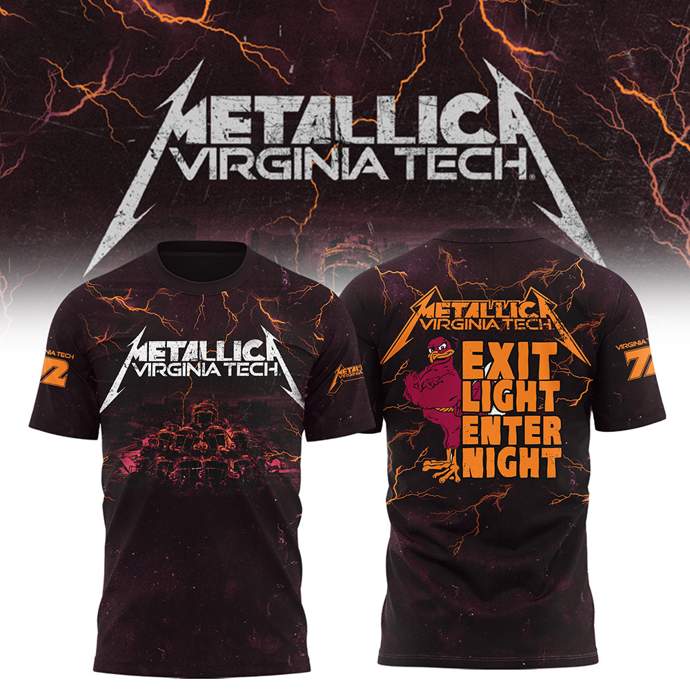 Virginia Tech Metallica M72 2025 Merch Shirt Exit Light Enter Night Rock Unique Fan Gifts