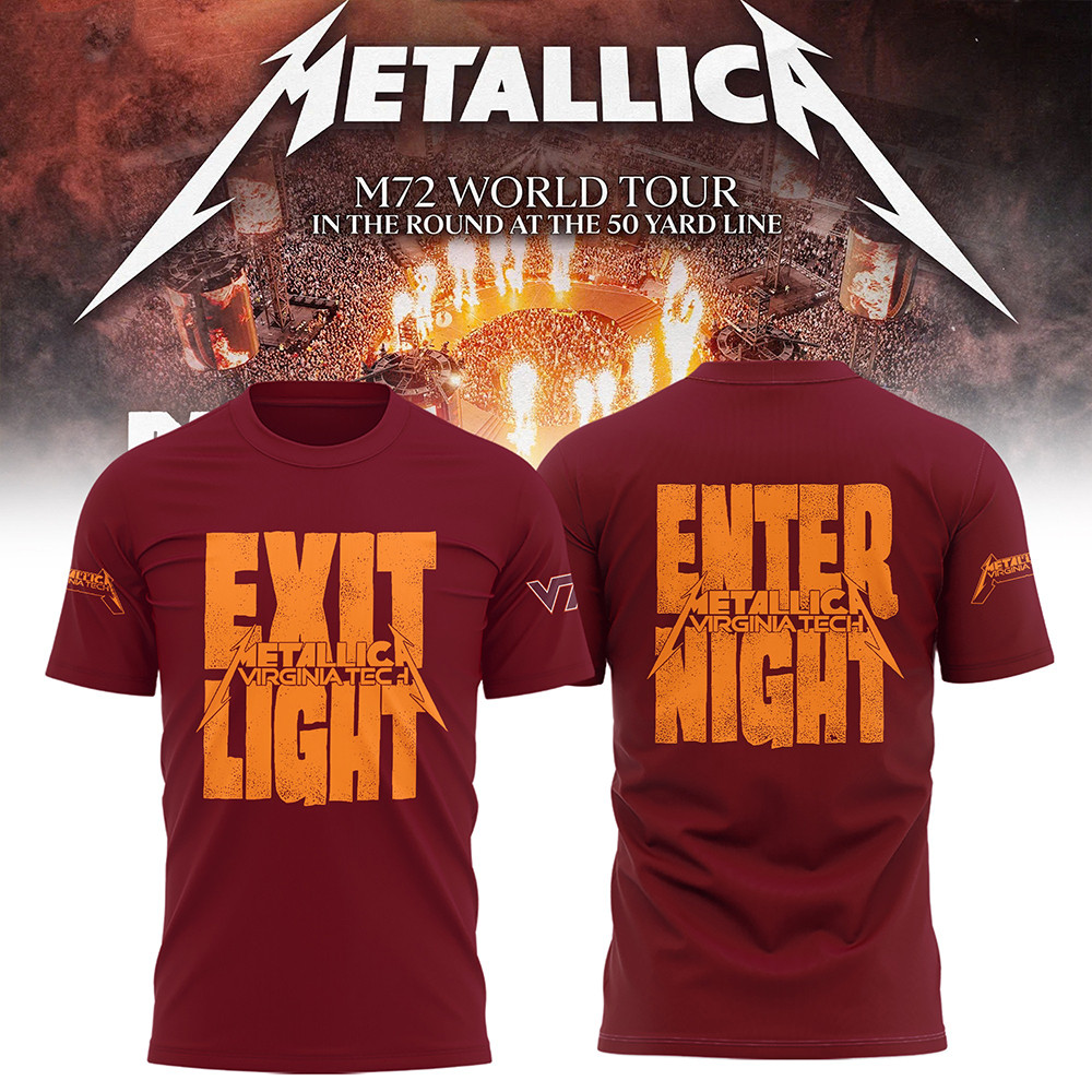 Virginia Tech Metallica M72 2025 Merch T-Shirt Exit Light Enter Night Cool Fan Gifts