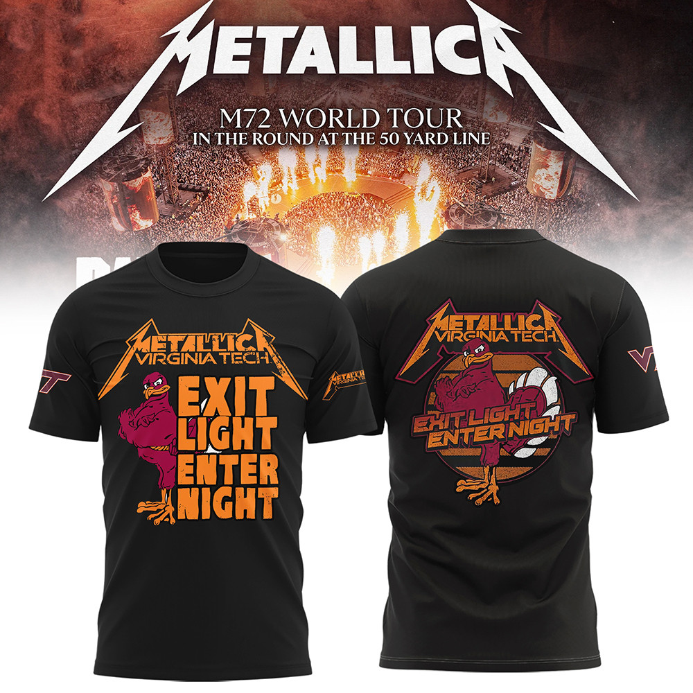Virginia Tech Metallica M72 2025 Merch T-Shirt VT Hokies Exit Light Enter Night Fan Tee