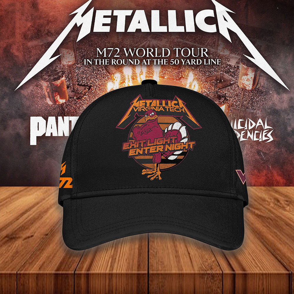 Virginia Tech Metallica M72 2025 Tour Merch Hat VT Hokies Exit Light Enter Night Fan Gear