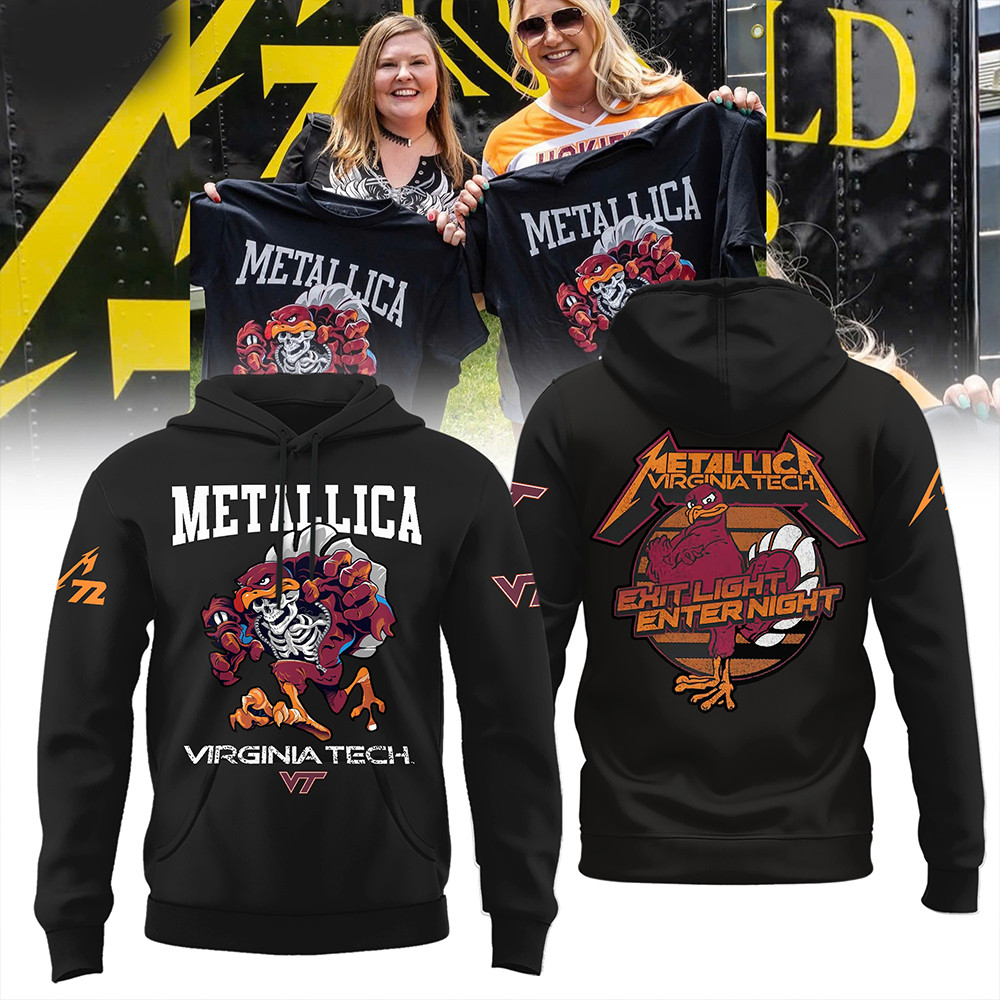 Virginia Tech Metallica M72 2025 Tour Merch Hoodie VT Hokies Exit Light Enter Night Apparel