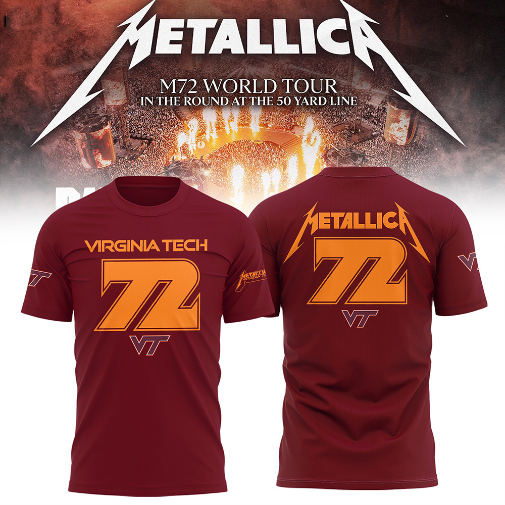 Virginia Tech Metallica M72 2025 Tour Merch T-Shirt VT Hokies Rock Fan Gear Cool Gifts