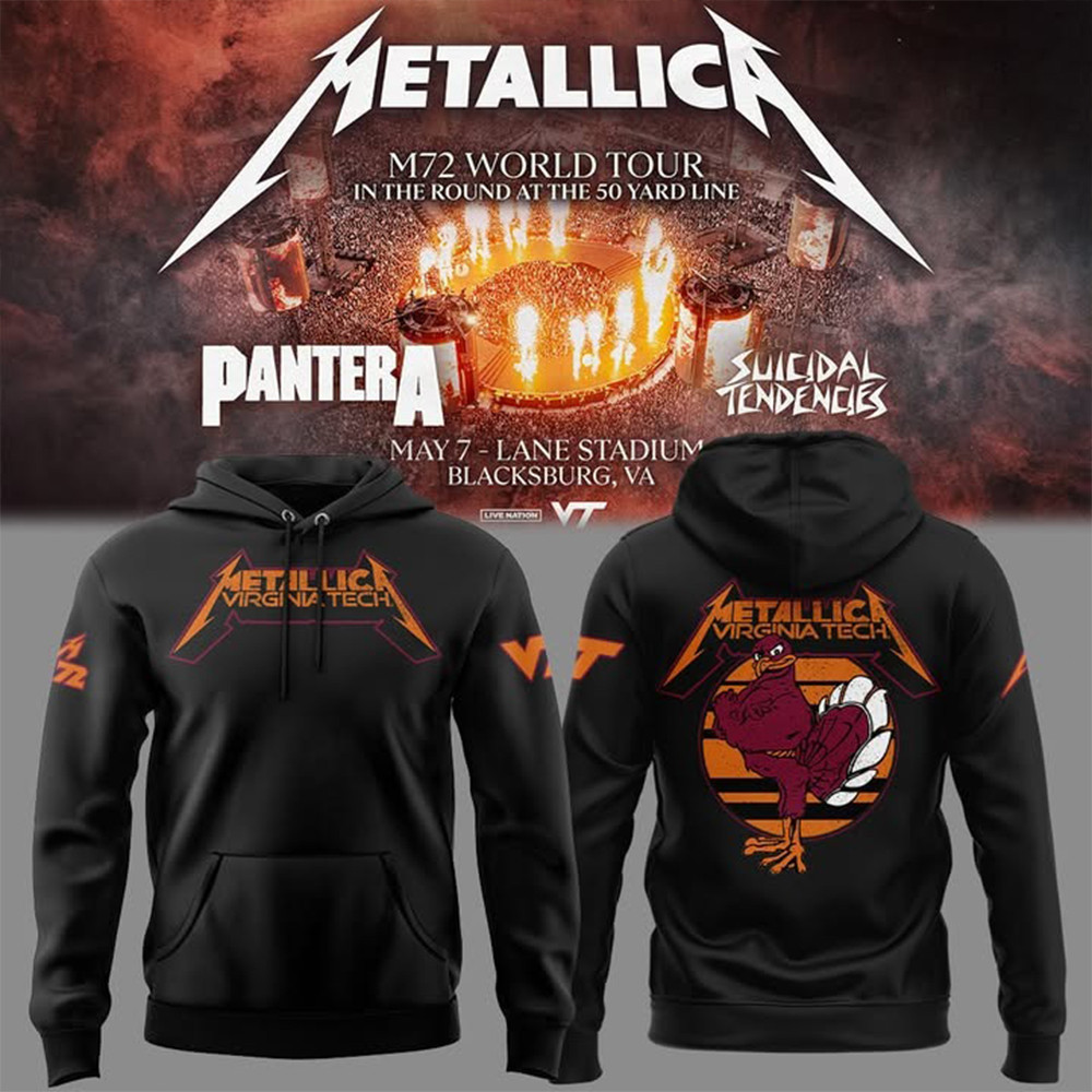 Virginia Tech Metallica M72 Tour Merch Hoodie Music Lover Rock Fan Apparel Gift Ideas