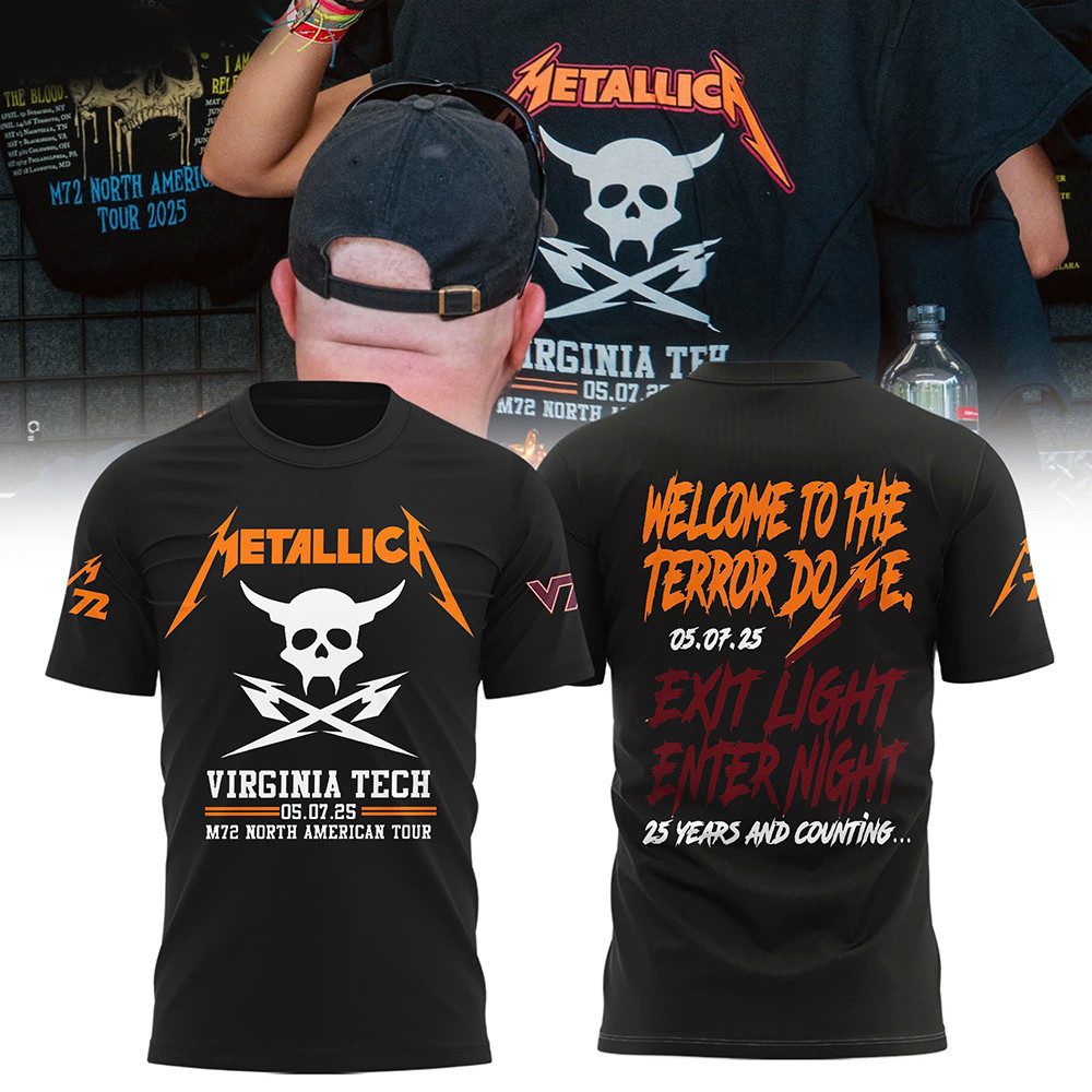 Virginia Tech Metallica Shirt M72 2025 North American Tour Merch VT Hokies Welcome Terror
