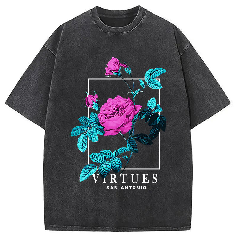 Virtues Flower Washed T-Shirt Soft Comfortable Daily T Shirt Gifts For Him