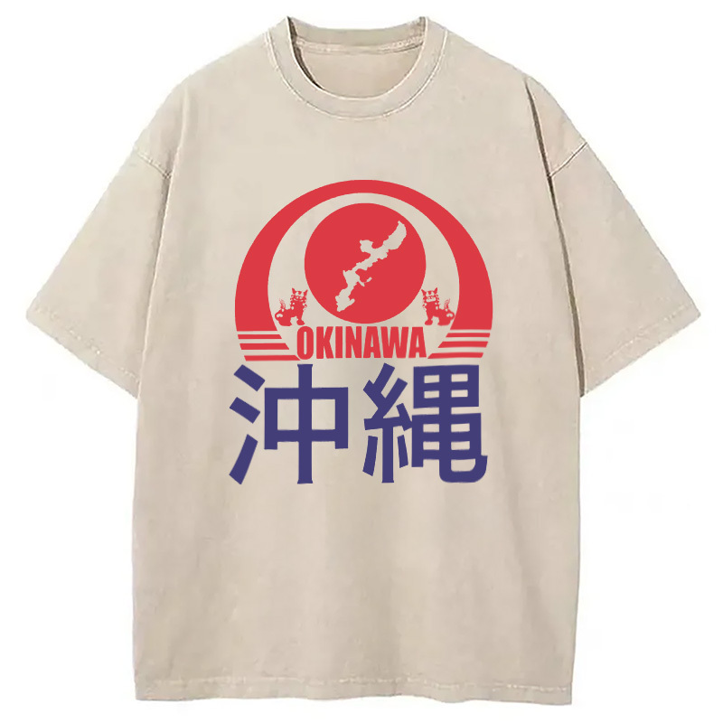 Visit Okinawa Japanese Vintage Washed T-Shirt Soft Comfortable Daily T Shirt Gifts For Him
