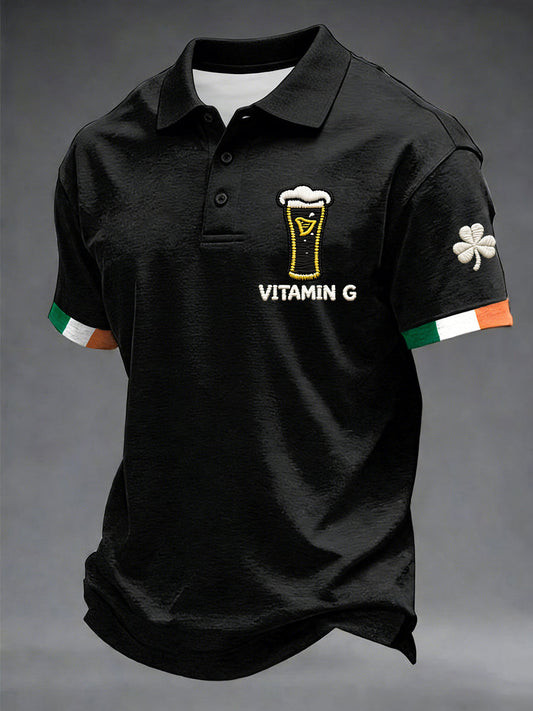 Vitamin G Guinness Beer Black Polo Shirt Funny St Pattys Day Irish Drinking Gift Men