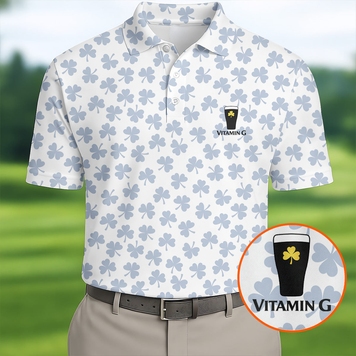 Vitamin G Shamrock Pattern Golf And Beer Polo Shirt Golf Clothes Cool Gift For Dad