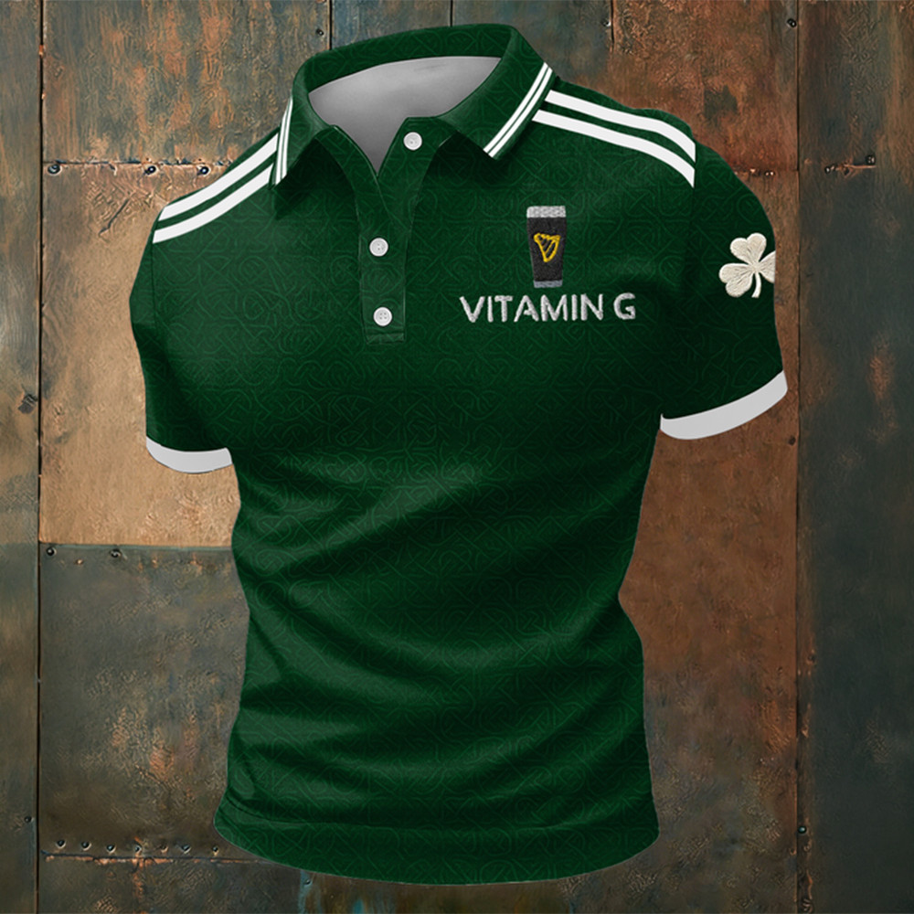 Vitamin G Stout Irish Beer Polo Shirt St Patrick's Day 2026 Clothes Cool Gift For Husband