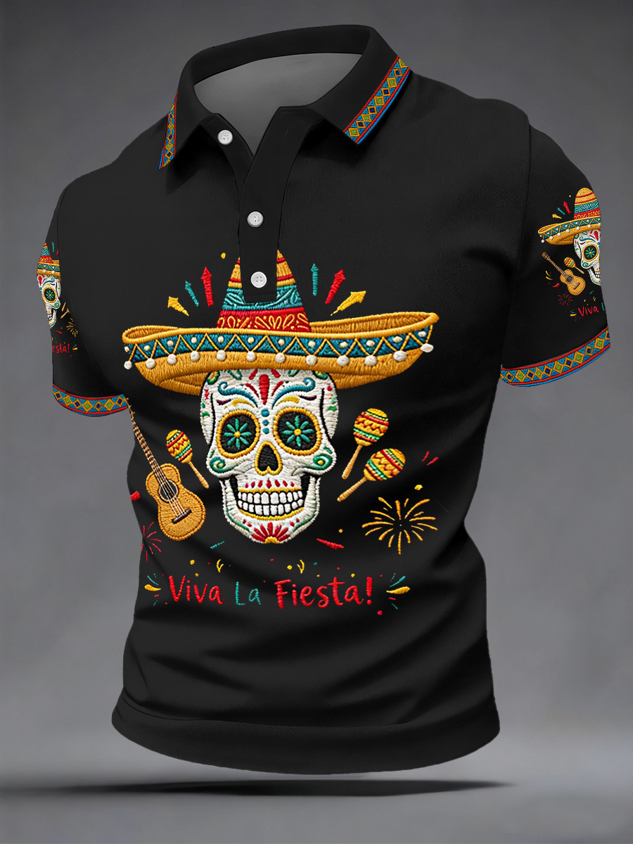 Viva La Fiesta Polo Shirt Mexican Sugar Skull Sombrero Fiesta Party Clothing Gift Ideas