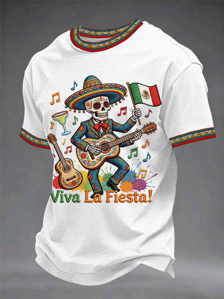 Viva La Fiesta Skeleton Guitar T-Shirt Cinco De Mayo Clothing Day Of The Dead Gift