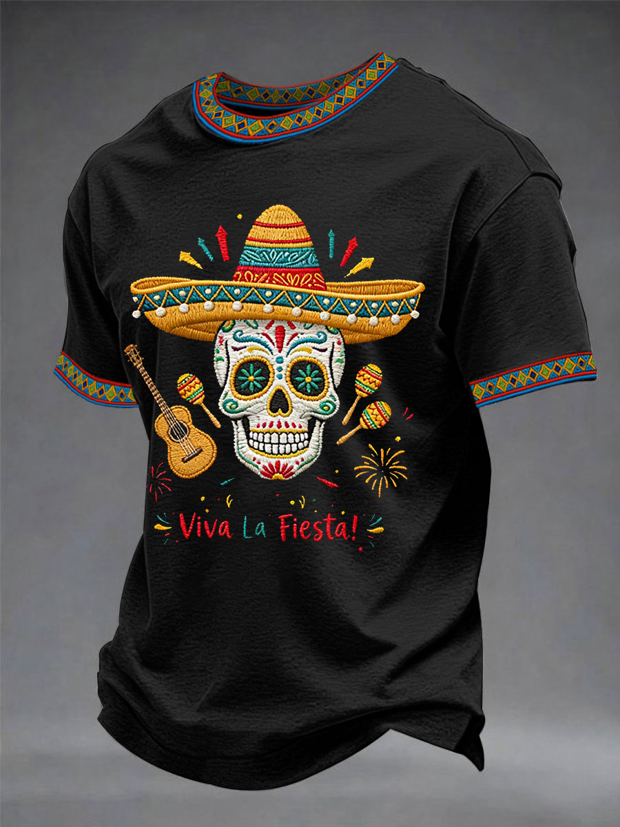 Viva La Fiesta T-Shirt Mexican Sugar Skull Sombrero Fiesta Party Clothing Gift For Him
