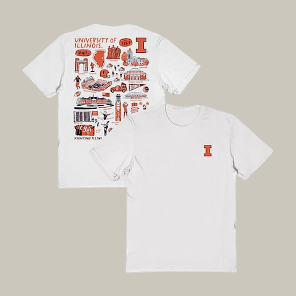 Vive La Fete White Illinois Fighting Illini Impressions Artwork T-Shirt March Madness Final Four Shirt Fan Gift