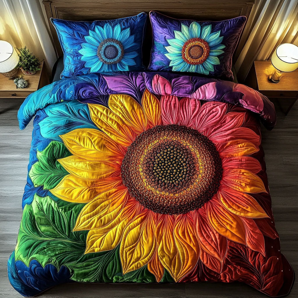 Vivid Bloom Quilted Bedding Set Bedroom Decor Ideas Sunflower Birthday Gifts