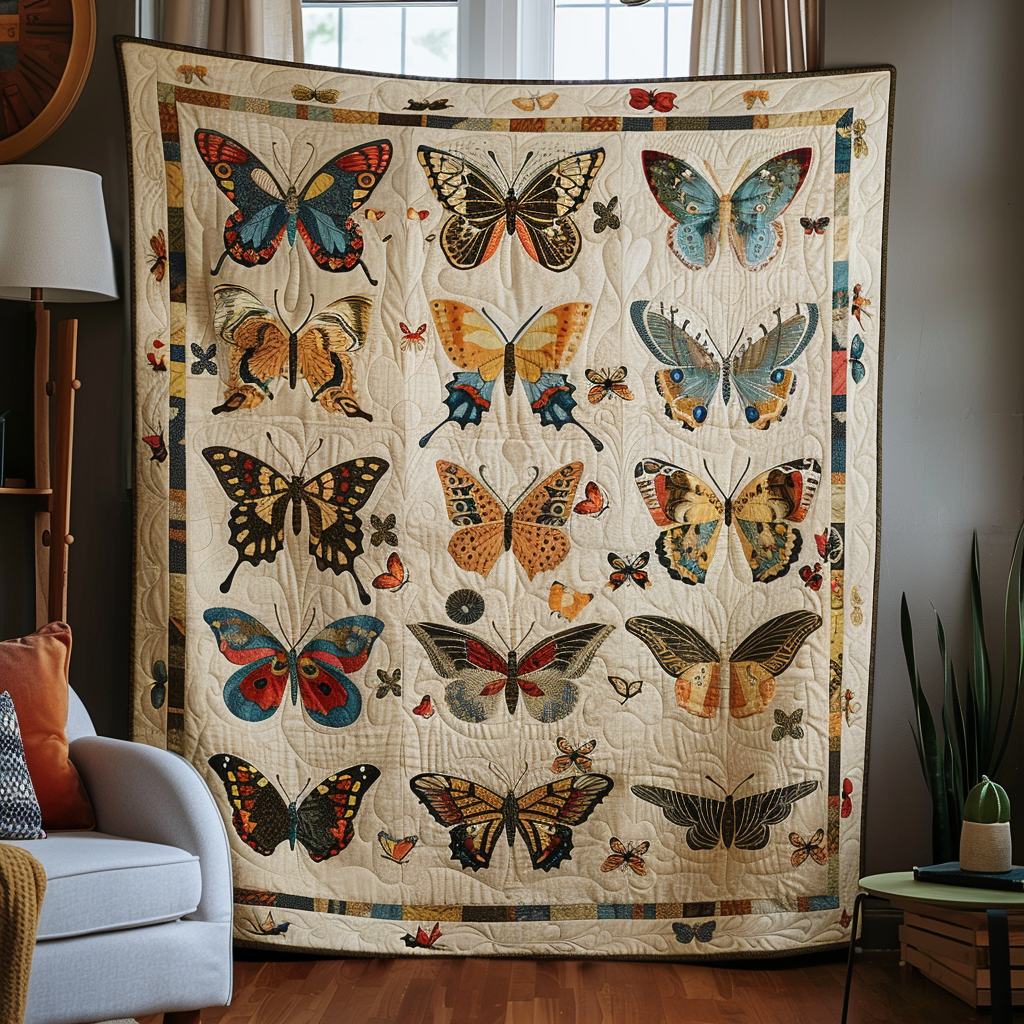 Vivid Butterflies Quilted Blanket Gift For Butterfly Lover