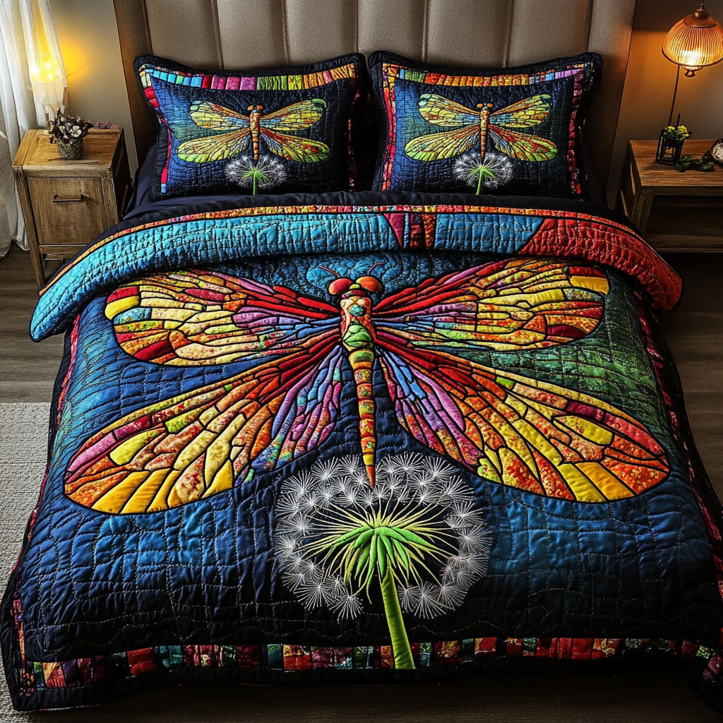 Vivid Dragonfly Quilted Bedding Set Cute Room Decor Dragonfly Gift For Adults