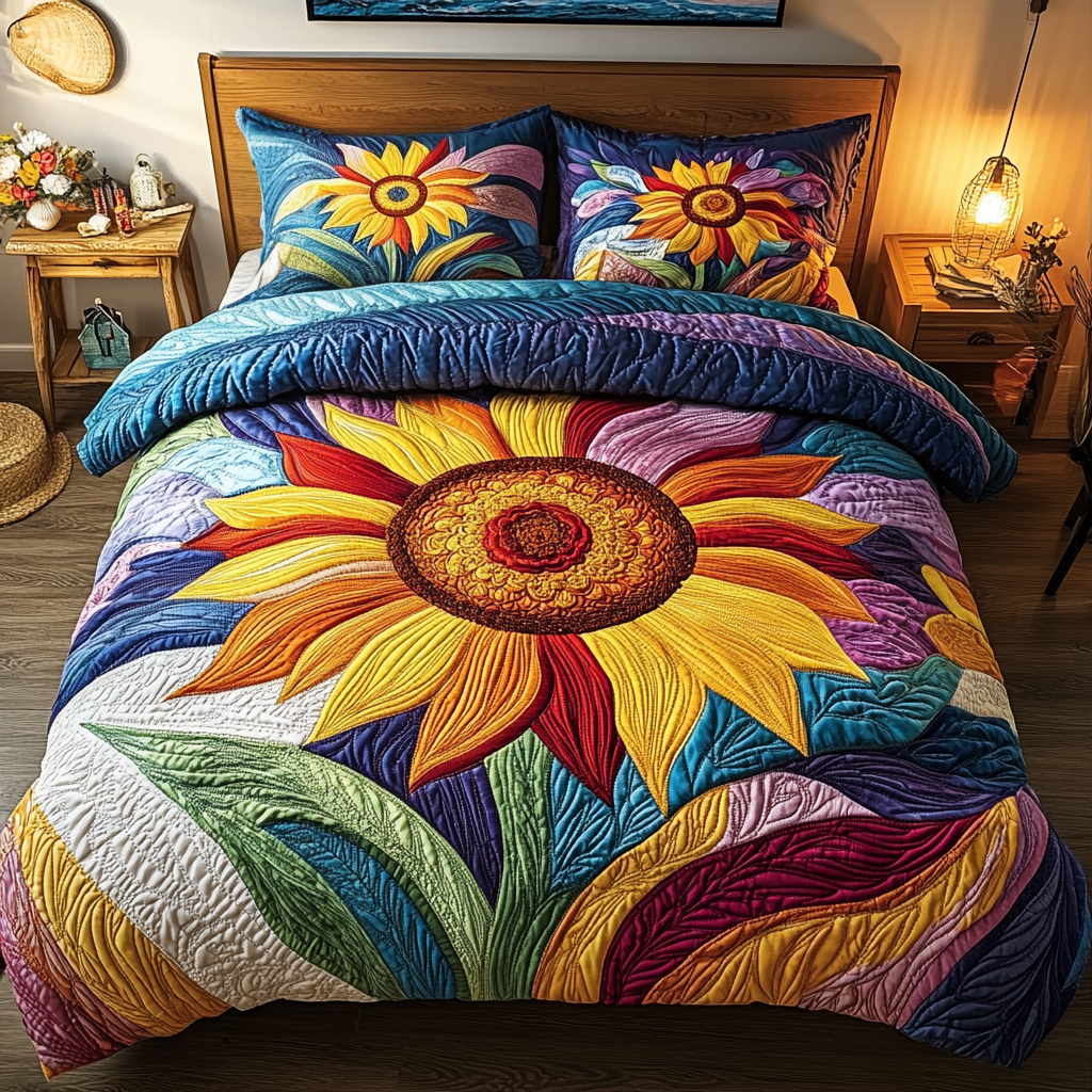 Vivid Flora Quilted Bedding Set Unique Bedding Gift for Family Gatherings