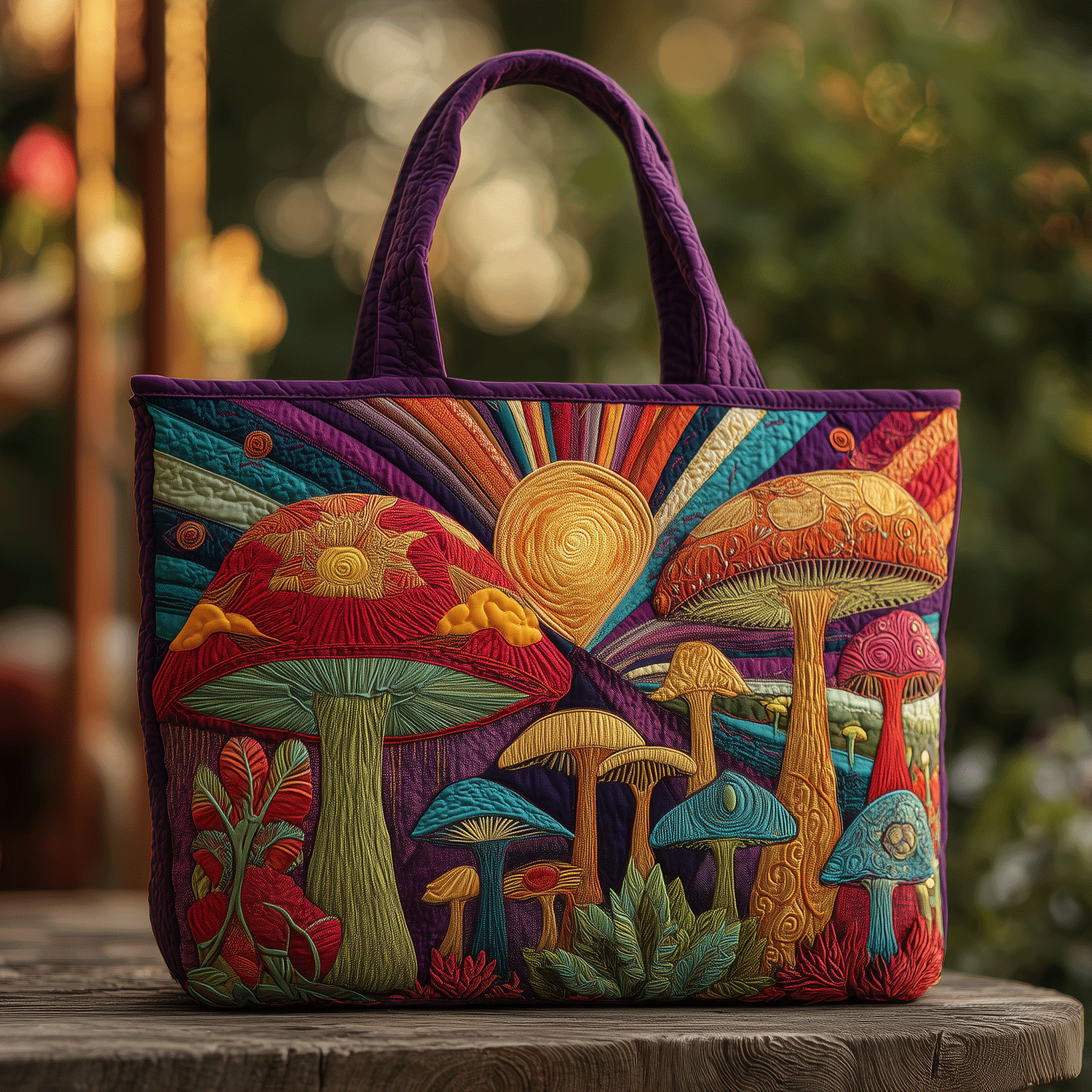 Vivid Fungi Quilted Tote Bag Mushroom Lover Gifts