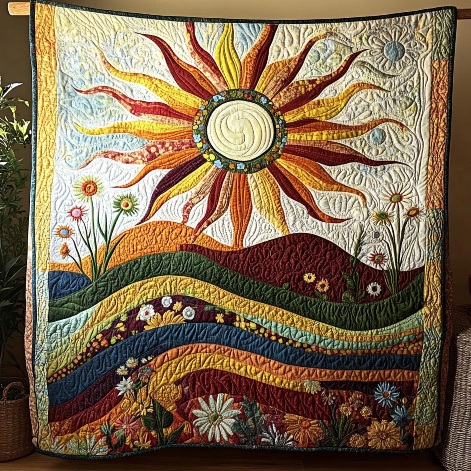 Vivid Harmony Quilted Blanket Winter Decor Blanket Gifts For Hippie Girlfriend