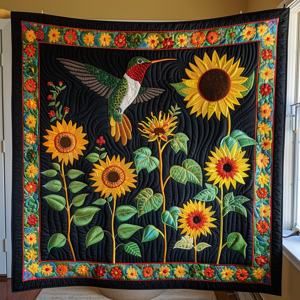 Vivid Hummingbird And Floral Quilted Blanket Gifts For Hummingbird Lovers